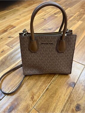 Michael Kors Brown Signature Logo Mini Satchel with Crossbody Strap